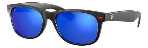 Óculos de sol Ray-Ban New Wayfarer Scuderia Ferrari Collection Standard armação de náilon cor matte black, lente blue espelhada, haste matte black de náilon - RB2132M