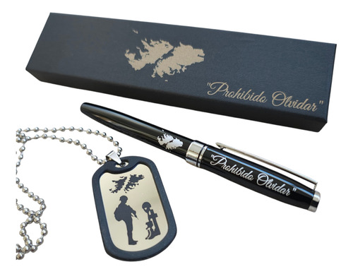 Set Boligrafo Y Medalla Malvinas Argentinas Personalizado Negro Negro