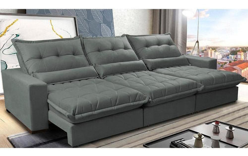 Sofá Retrátil Reclinável 3,52m Pocket Cama Inbox Soft Cinza