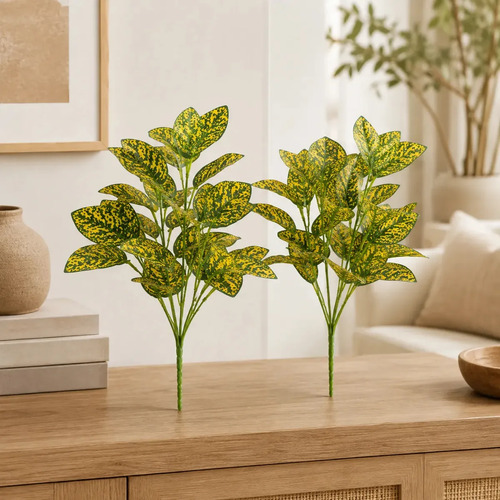 Kit 2 Buquê Artificial 7 Ramos Folhagem Realista Ideal para Decorar Sala Quarto Escritório Consultório Luxo