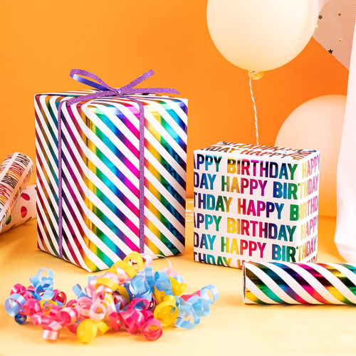 Rollo De Papel De Regalo De Cumpleaños, 3 Mini Rollos