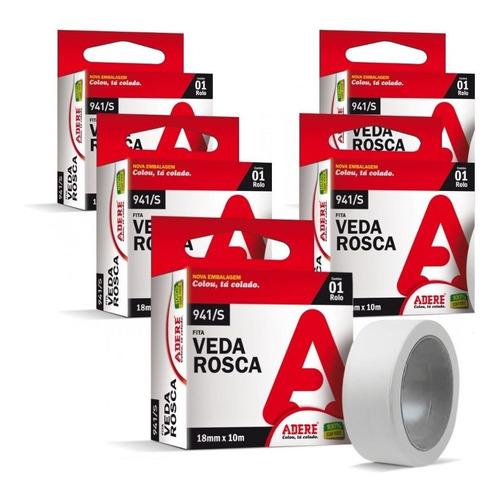 Kit 5 Fitas De Vedação Veda Rosca Adere 18mmx10m Adere