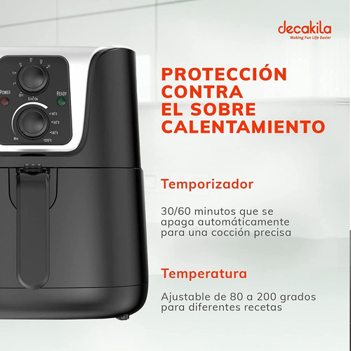 Freidora Aire Negra 1400w Pantalla Táctil Airfryer Decakila
