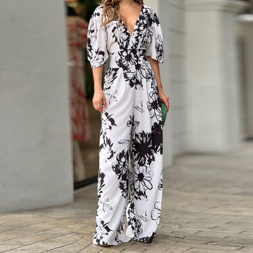 Mono De Mujer Con Estampado Elegante Y Corte Holgado De Cint