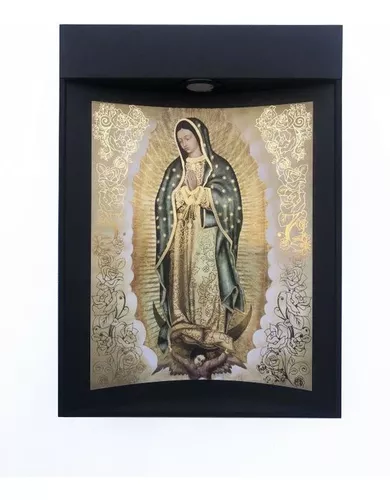 Cuadro Virgen De Guadalupe Replica 42x30 Cm Nogal Rosas