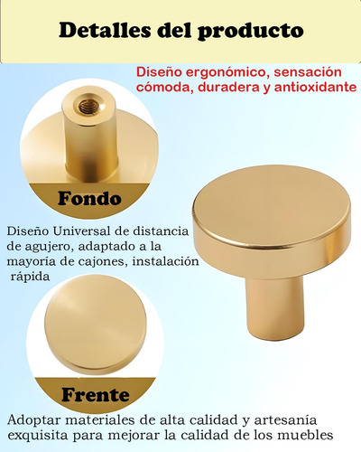 8piezas Jaladeras Doradas Manijas Para Cajones, Agarraderas