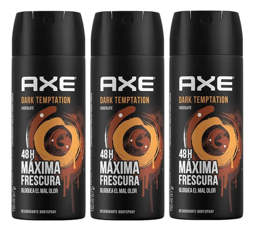 3 Desodorante En Aerosol Axe Dark Temptation 150ml Chocolate