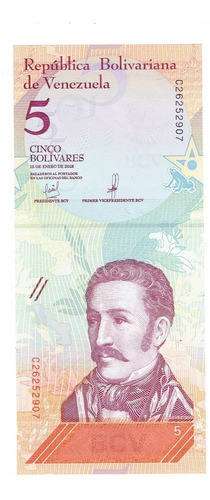 Billete De Venezuela, 5 Bolívares, Unc.  Jp
