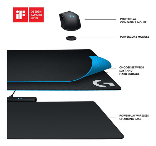 Powerplay Logitech, Mouse Pad Con Sistema Inalámbrico Negro
