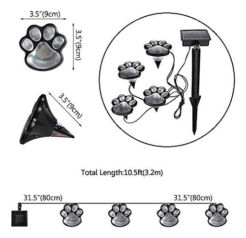 Luces Solares Led Con Estampado De Patas, Juego De 4 Perros,