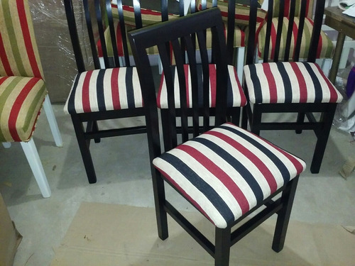 Silla Madera Tapizadas Negras Reforzada ,tela Talampaya