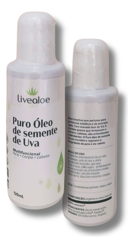 Óleo De Semente De Uva Vegano Puro Orgânico Live Aloe 120ml