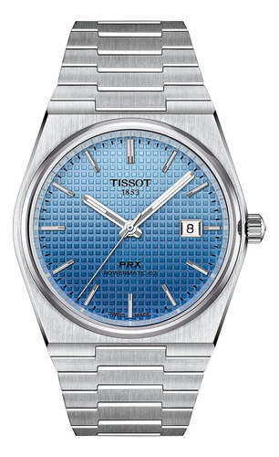Reloj Hombre Tissot T137.407.11.351.01 Prx Powermatic 80 Correa Plateado Bisel Plateado Fondo Azul