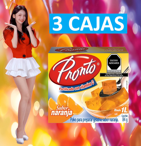 Pronto 3 Gelatinas De Agua Sabor Naranja Con Vitamina C Wow
