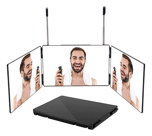 Espejo De 3 Vías 360° Para Corte, Maquillaje O Peinados. Color del marco Negro