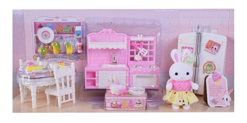 Familia De Conejos Juego Muebles De Cocina Simil Sylvanian 