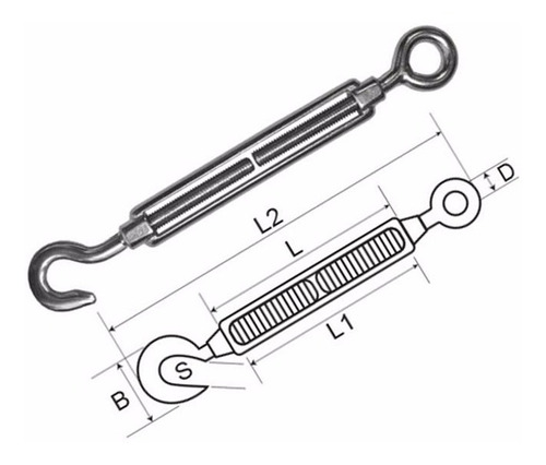 Tensor De Acero Inoxidable Andarivel Ojo Gancho Abierto 8mm