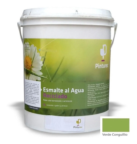 Esmalte Al Agua Reciclado Pinturec Verde Conguillio 1 Galon