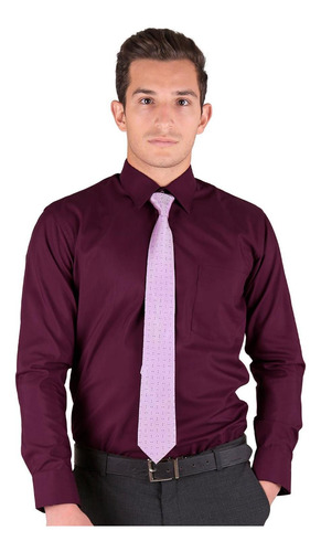 Camisa Vestir Aristos Hombre Vino Algodon Poliester 3005