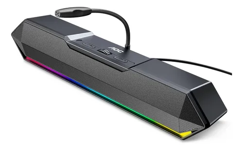 Alto-falante para PC Aoc Acs4650 10w, com microfone, alto-falantes multimídia com cabo USB, barra de som, alto-falantes estéreo com luzes LED