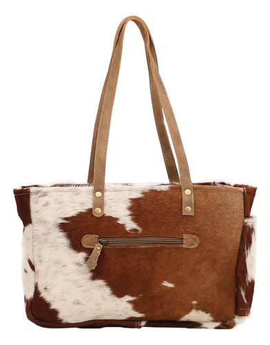 Myra Bag Fawn & White Lona Reciclada Y Cuero De Vaca Bolso P