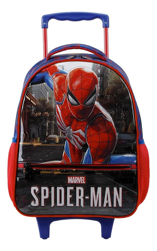 Mochila Escolar Infantil C/ Rodas Homem Aranha 11671 Xeryus Cor Azul e Vermelho