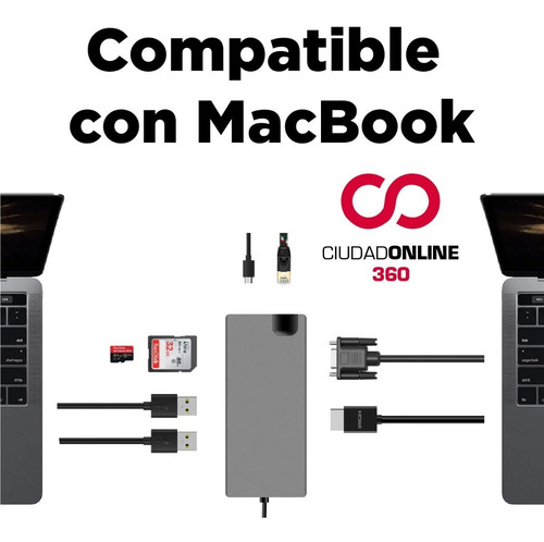 Adaptador Hub Usb C Macbook Hdmi + Vga + Sd + Pro 8 En 1 Air