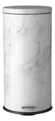 Papelera Tacho De Basura Pedal Baño Simil Marmol 30 Lts Blanco