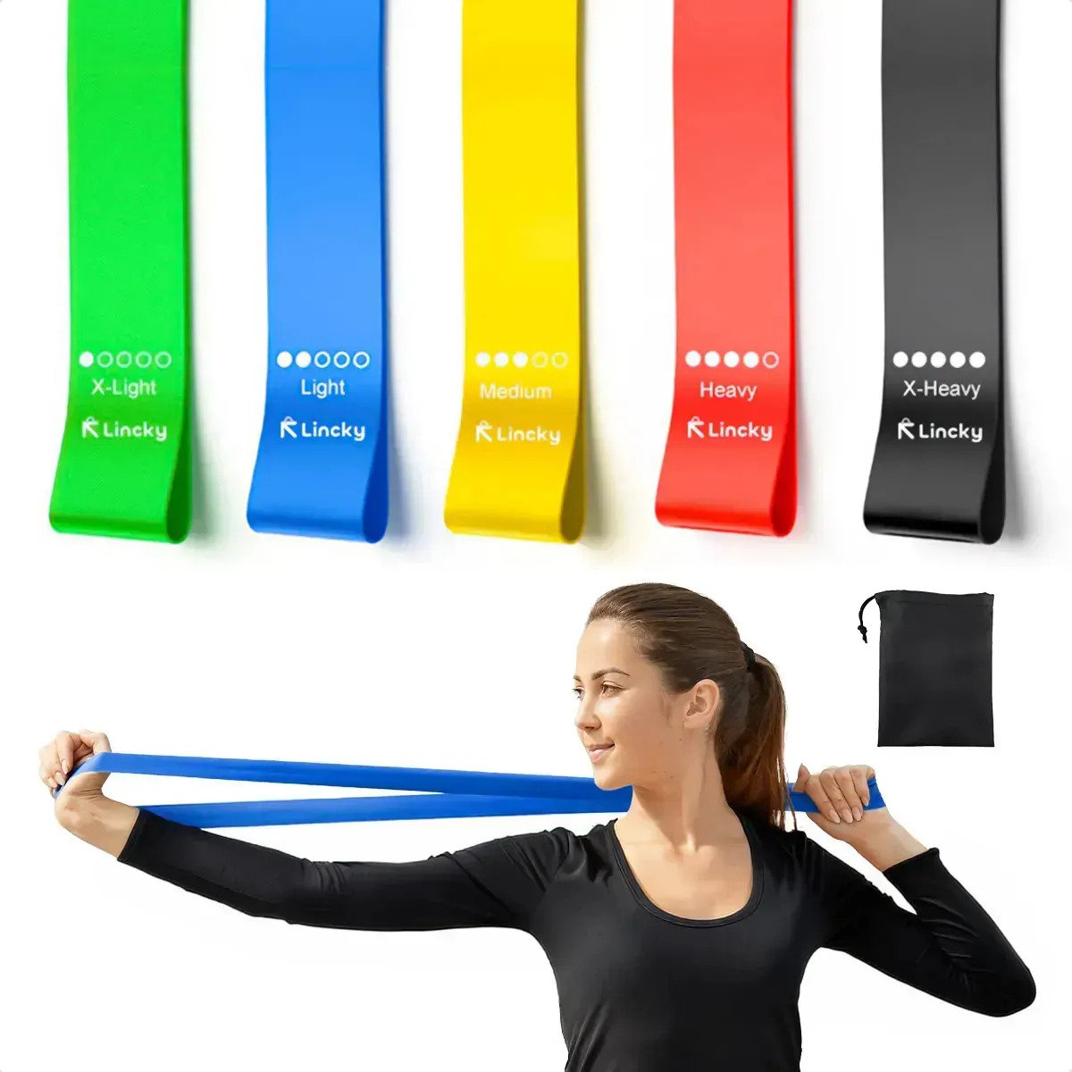 Set 5 Ligas De Resistencia Lincky Bandas Elásticas Látex Ejercicio Yoga Pilates Gym Fitness Casa