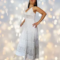 Comprar Vestido Encaje Guipur Hindu Largo Blanco Importado Elegante!