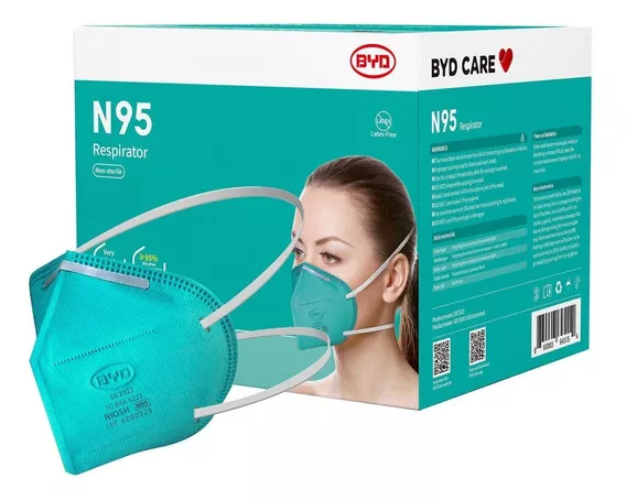 Cubrebocas Byd Care N95 Aprobado Niosh Quirurgico Caja 20pz Color VERDE TURQUESA