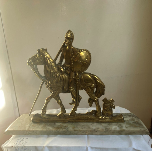 Figura De Bronce Sobre Mármol Don Quijote Antigua