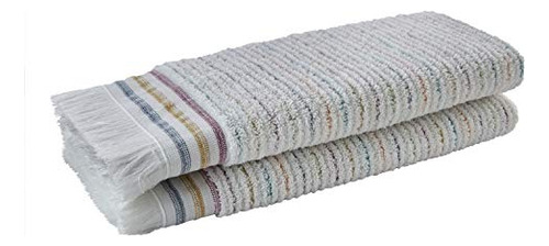 Toalla De Mano 100% Algodón Turco Paquete De 2 Blanco/multic