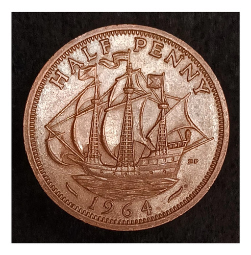 Gran Bretaña 1/2 Penny 1964 Exc Km 896 Barco Galeón