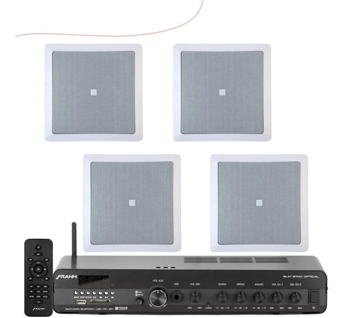 Kit Som Ambiente Teto Gesso Receiver Frahm 4 Arandelas Jbl