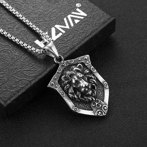 Hzman Collar Con Cabeza De León Para Hombre, Acero Inoxidabl