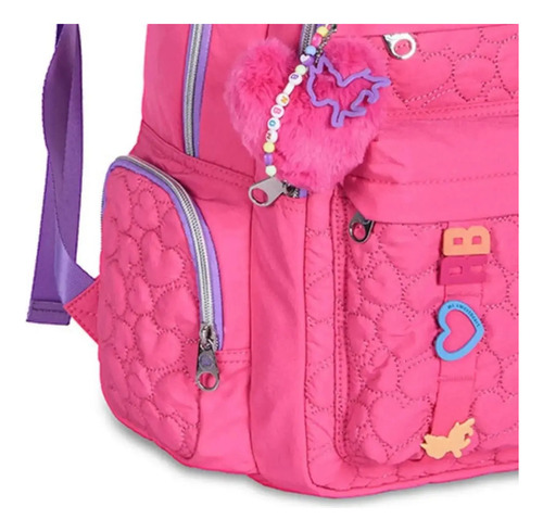 Mochila De Costas Rebecca Bonbon Escolar Juvenil Com Pompom Cor Rosa Desenho Do Tecido Liso