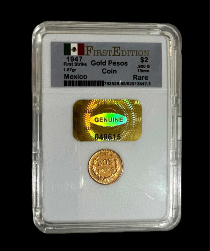 Moneda 2 Pesos Oro Año 1947 Familia Centenario Año Dificil (Usado)