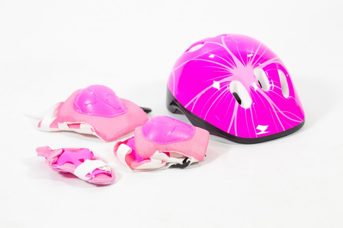 Set De Protecciones Niños Bmx Casco + Rod + Cod + Muñ Rosa!