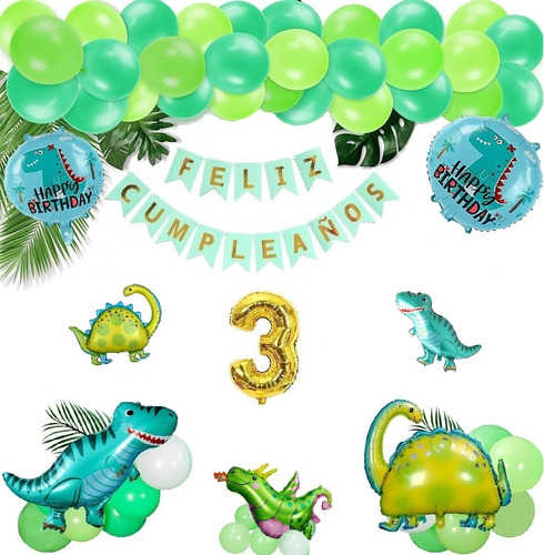 Set Globos Dinosaurios Gigantes Banderin Cumple Numero