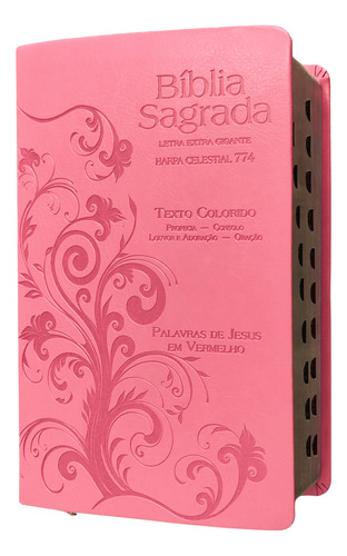 Biblia Rc Com Harpa 774 Hinos Letra Extra Gigante Texto Colorido Capa Luxo Rosa Claro Com Indice Lateral