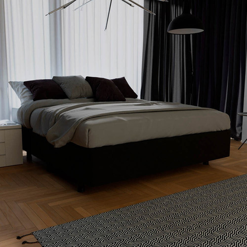 Base Box Para Cama Casal 138x188cm Liz S05 Suede Bordado Pto Cor Preto