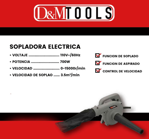 Imagen 3 de 5 de Sopladora Aspiradora Electrica 6 Velocidades Variable 620 Wt