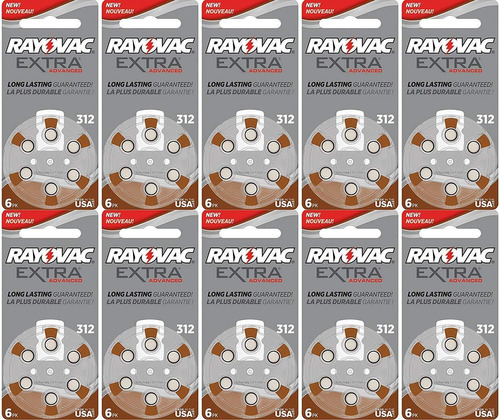 60 X Tamaño 312 Rayovac Extra Advanced Baterias Audifon