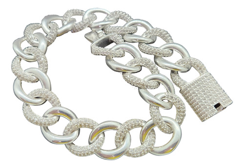 Pulseira Prata 925k 1-1 Elos Zircônias Cravejadas - Luxo