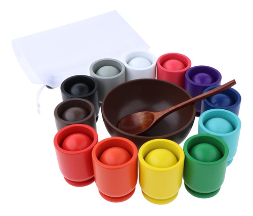 Rainbow Balls In Cups Montessori Toy And Spoon 12 Colores