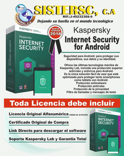 Kaspersky Internet Security 2018 1 Android 1 Año Revendedor
