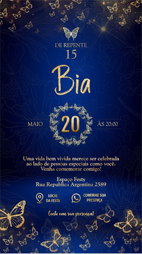 Convite Digital 15 Anos Glitter Azul Aniversário Interativo2