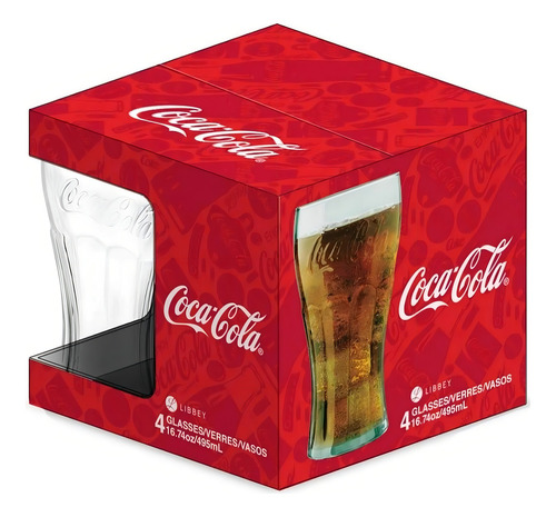 Copos de Coca-Cola vintage Libbey COCA COLA COCA COLA VINTAGE 495 ml, pacote com 4 unidades