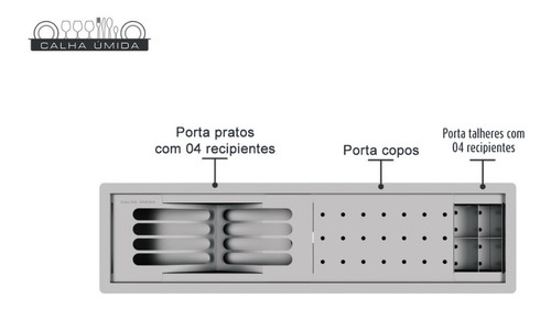 Calha Úmida Completa Sobrepor Canal Equipado Inox 60 Cm